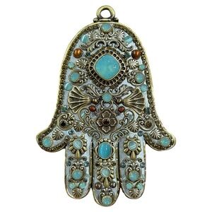 MICHAL GOLAN Opal Swarovski Crystals & Cat’s Eye Stones Ornate Wall Hamsa